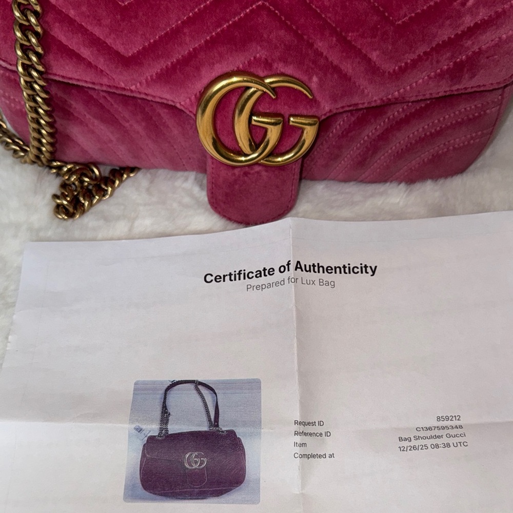 Gucci Pink Velvet Chevron Shoulder Bag with Gold Hardware - Picture 5 of 5